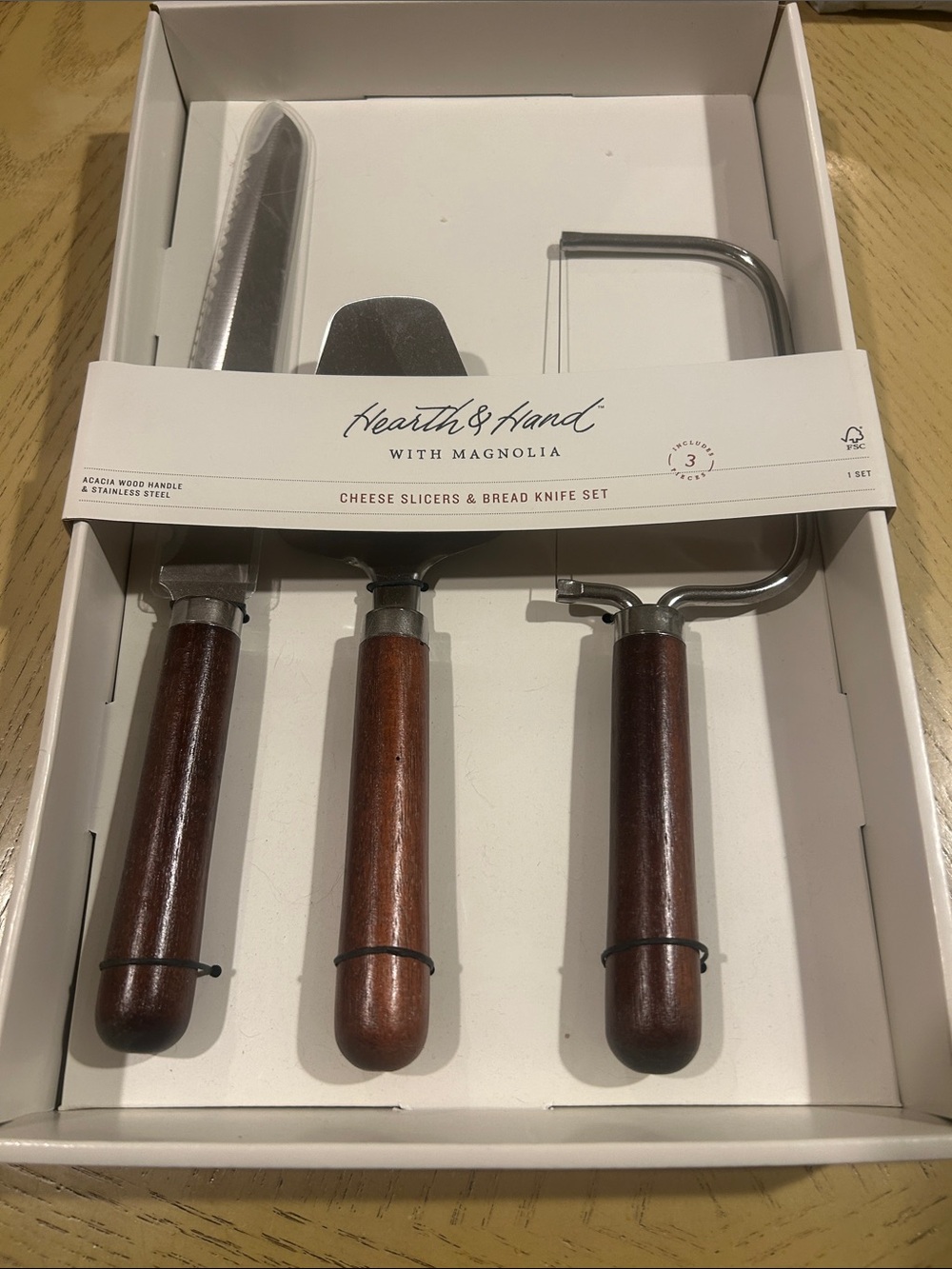 Hearth & Hand Acacia Wood Handle Cheese Tool Set in Rich Brown